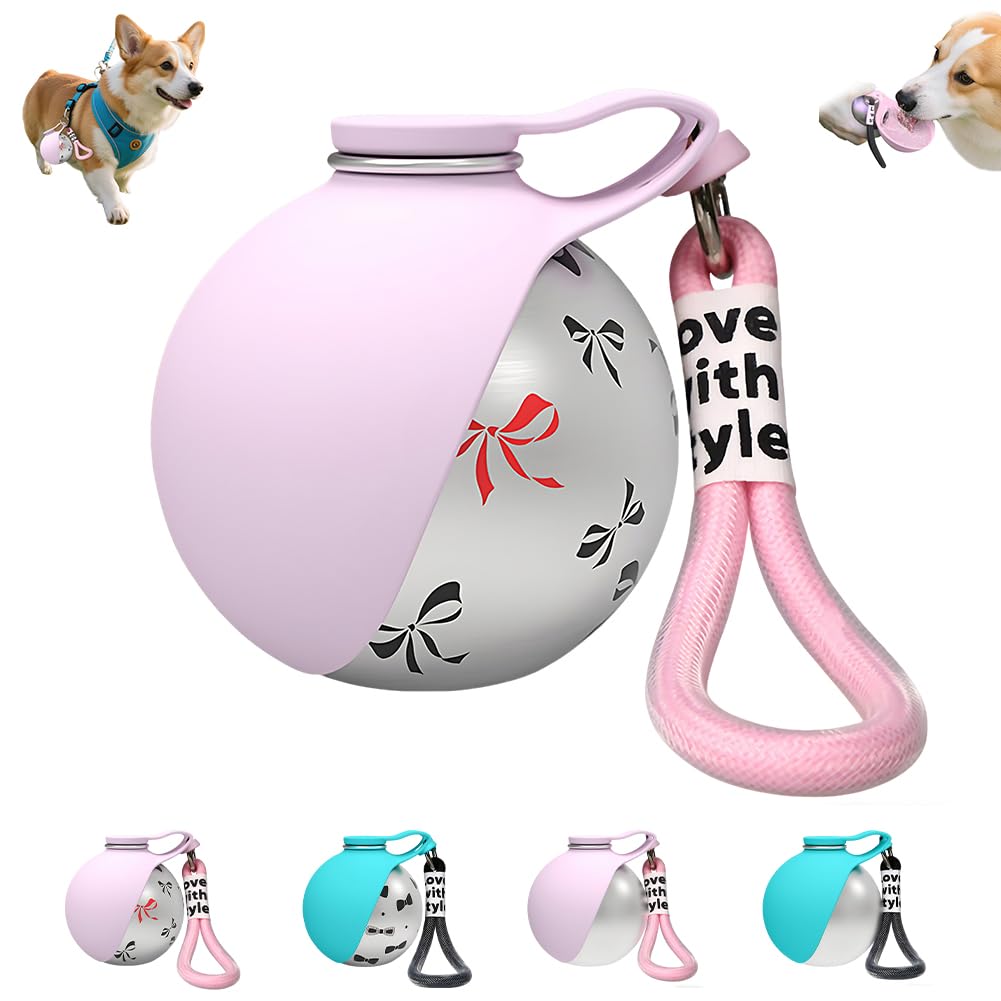 2-in-1 Portable Dog Water Bottle for Small Dogs, 285ML Leak Proof & Compact Dog Travel Water Bottle, Stainless Steel Bottle & Silicone Bowl, Ideal for Walking, Hiking & Travels (01)