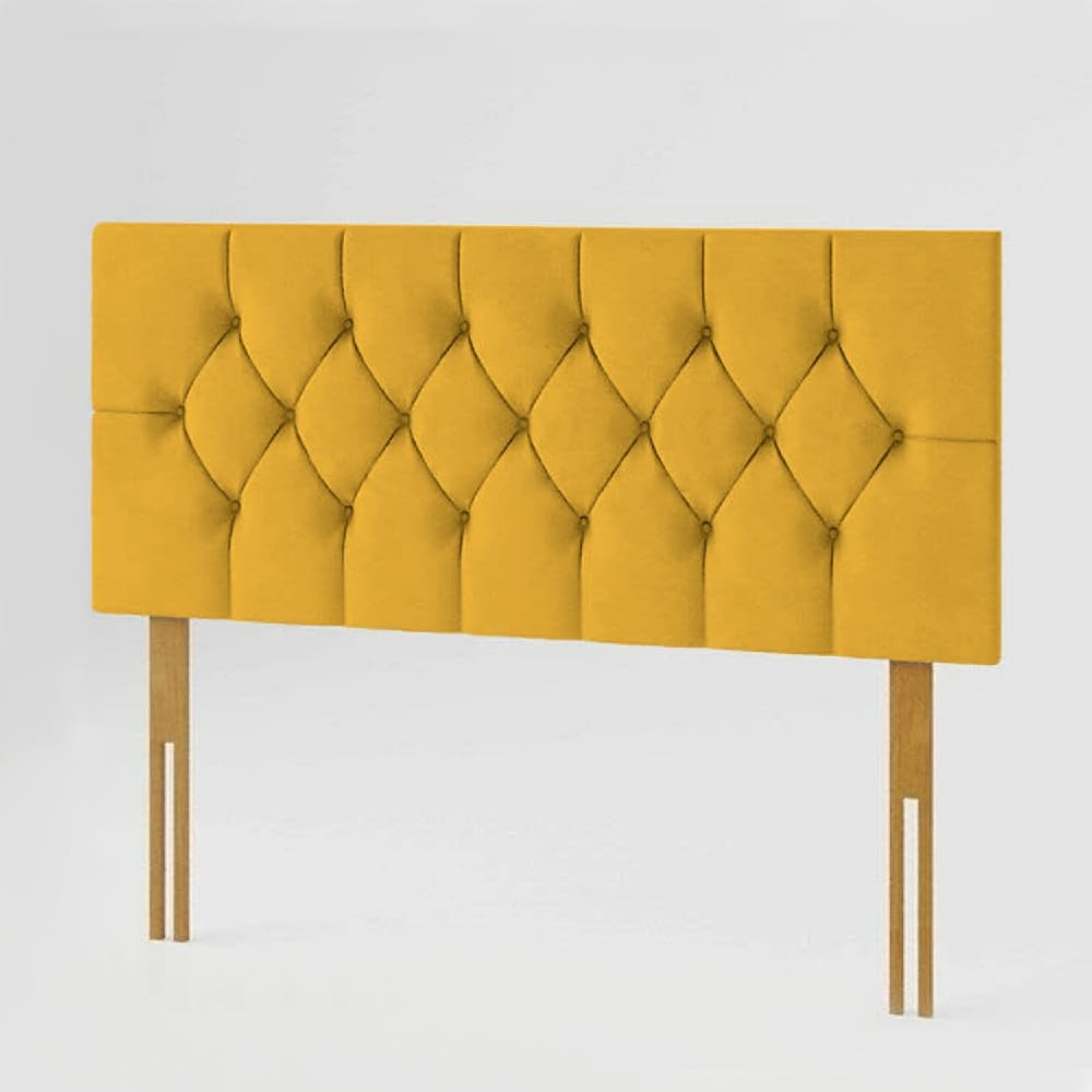 YORKSHIRE HOMEWARE Chesterfield Headboard in Plush Velvet Fabric | Headboards with Matching Buttons | Bed Bedroom Decor Hotel Furniture (Mustard, 5ft King)