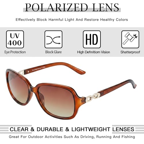 Image of SIPHEW Polarized Sunglasses for Women | Vintage Square Sunglasses w UV400 Protection | Womens Wraparound Shade
