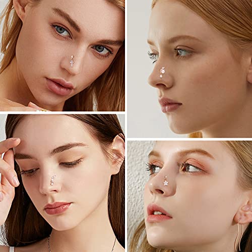 ORAZIO 9 PCS Dangle Nose Rings - L Shaped for Women, 20G Stainless Steel Nose Rings Studs with CZ Cross, Crown, Flower, Heart Dangling Piercing Jewelry3