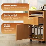 HOMCOM 60cm Filing Cabinet with Drawer, Open Shelf, Metal Handles and 4 Wheels, Office Home Organiser Mobile Printer, Natural Wood Finish - Image 4