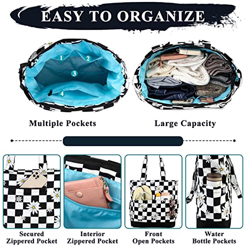 Image of VASCHY Beach Bag for Women, Large Waterproof Sandproof Fold-able Packable Pool Tote Bag w Zipper /Pockets