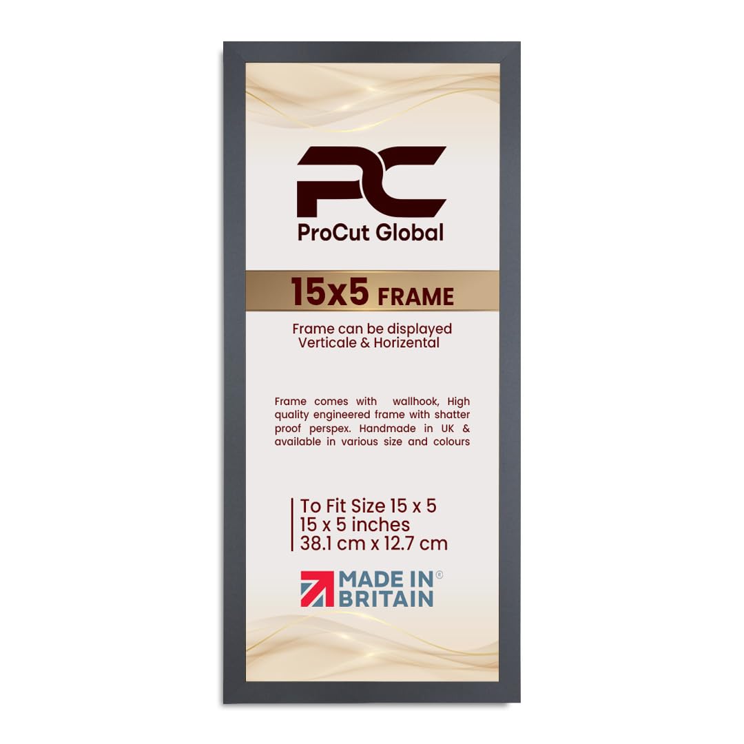 Procut Global 15X5 Dark Grey Picture Frames - Modern Wooden Photo Frame with Shatterproof Perspex for Wall or Tabletop - Perfect for Posters, Certificates, Prints - Sizes & Colors Available