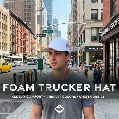 Image of Funky Junque Foam Trucker Hat, Trucker Hats for Women & Men - Blank Adjustable Snapback Mesh Back Baseball Cap