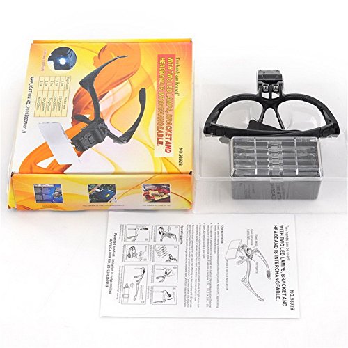 HOUSWEETY Kopflupe Stirnlupe Lupenbrille Brillenlupe mit LED Licht 14x12cm – Bild 3
