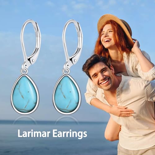 Larimar/Star/Dragonfly/Sunflower/Moonstone/Black Onyx Earrings for Women Leverback Dangle Earrings Hypoallergenic Jewelry for Women4