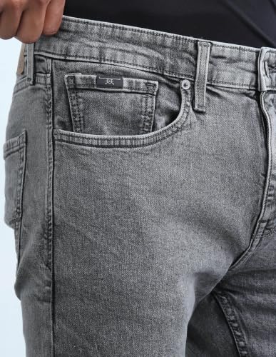 Image of Flying Machine Washed Black Cotton Blend Slim Tapered Men's Jeans
