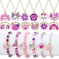 Toyssa 18 Stück Schmuckset Mädchen mit Kette Armband Ringe, Kinderschmuck Party Mitgebsel Kindergeburtstag Gastgeschenke für Teenager Frauen Geschenk Mädchen 4 5 6 7 8 9 10 Jahre