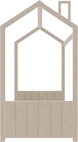 Miniatura 4 de DEINPPA Cama de casa de princesa tamaño individual con cabecera y estribo tapizados de tela de terciopelo, marco de cama para niños con diseño de