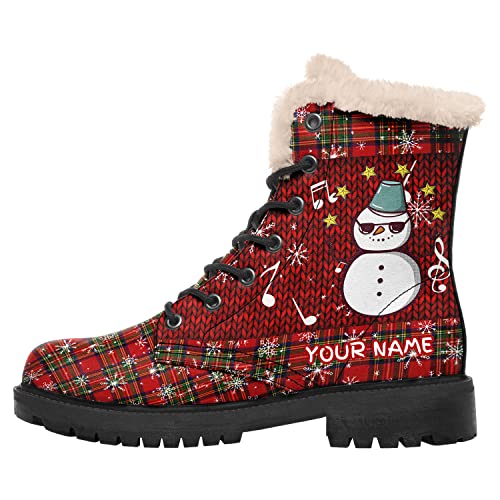 Winter Boots for Women, Custom Christmas Boots Santa Claus Print Ladies Fur Lined Lace up Ankle Boots Comfortable Warm Winter Snow Shoes Outdoor Christmas Gift