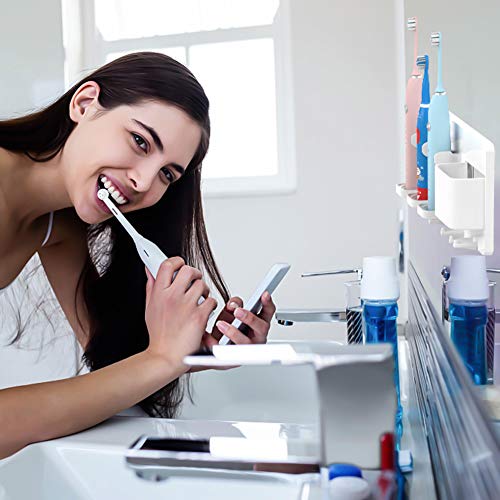 simpletome Zahnbürstenhalter Wandmontage elektrische Zahnbürste Einstellbarer Zahnpasta-Organizer Badezimmer-Halterung Aufbewahrungs-Set (Weiß) 4