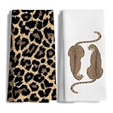 Nipil Trendy Cheetah Leopard Print Kitchen Towels Set of 2, Cheetah Print Gifts for Women Dish Tea Towels, Maximalist Leopard Decor Hand Towels for Kitchen Bathroom, 16x24 Inch