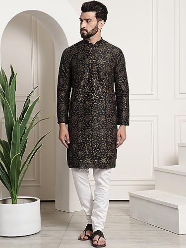 Image of SOJANYA (Since 1958 Men's Silk Blend Printed Kurta and Churidar Pyjama Set