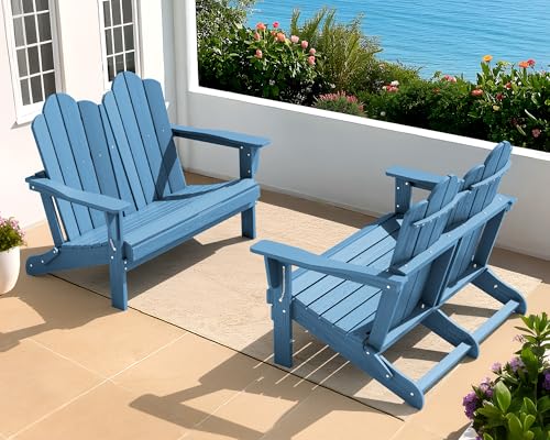 Image of SERWALL HDPE All-Weather Folding Adirondack Bench Set of 2, Navy