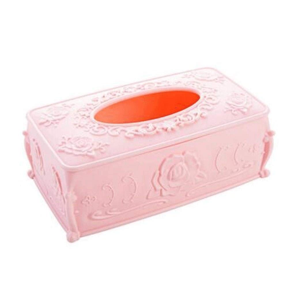 – Tissue Box Plastic Creative Living Room Drawer Box Household Storage Box Paper Paper Box Napkin Tray (Color : Pink)