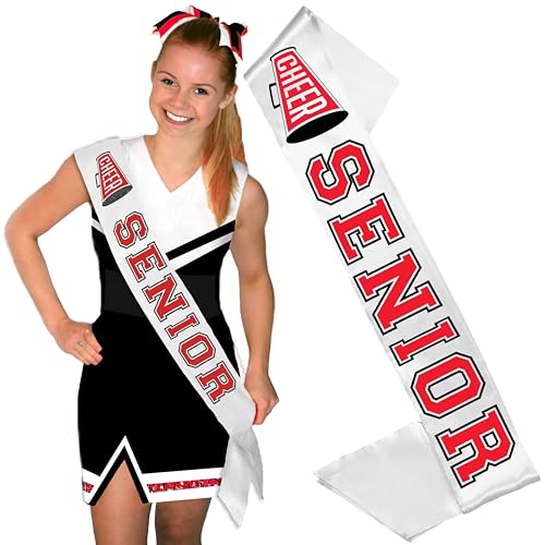Cheer Senior Sash Red - PREMIUM GRADE SATIN Cheerleader Sashes - Cheer Squad Senior Gifts