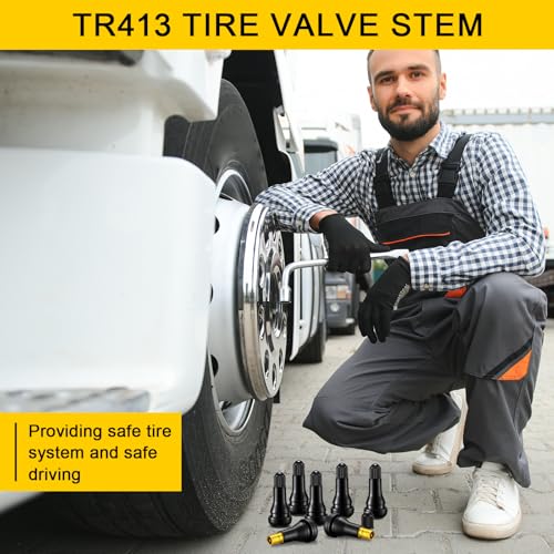 Image of Tallew 200 Pieces TR413 Tire Valve Stems, Rubber Snap-in Tubeless, Black