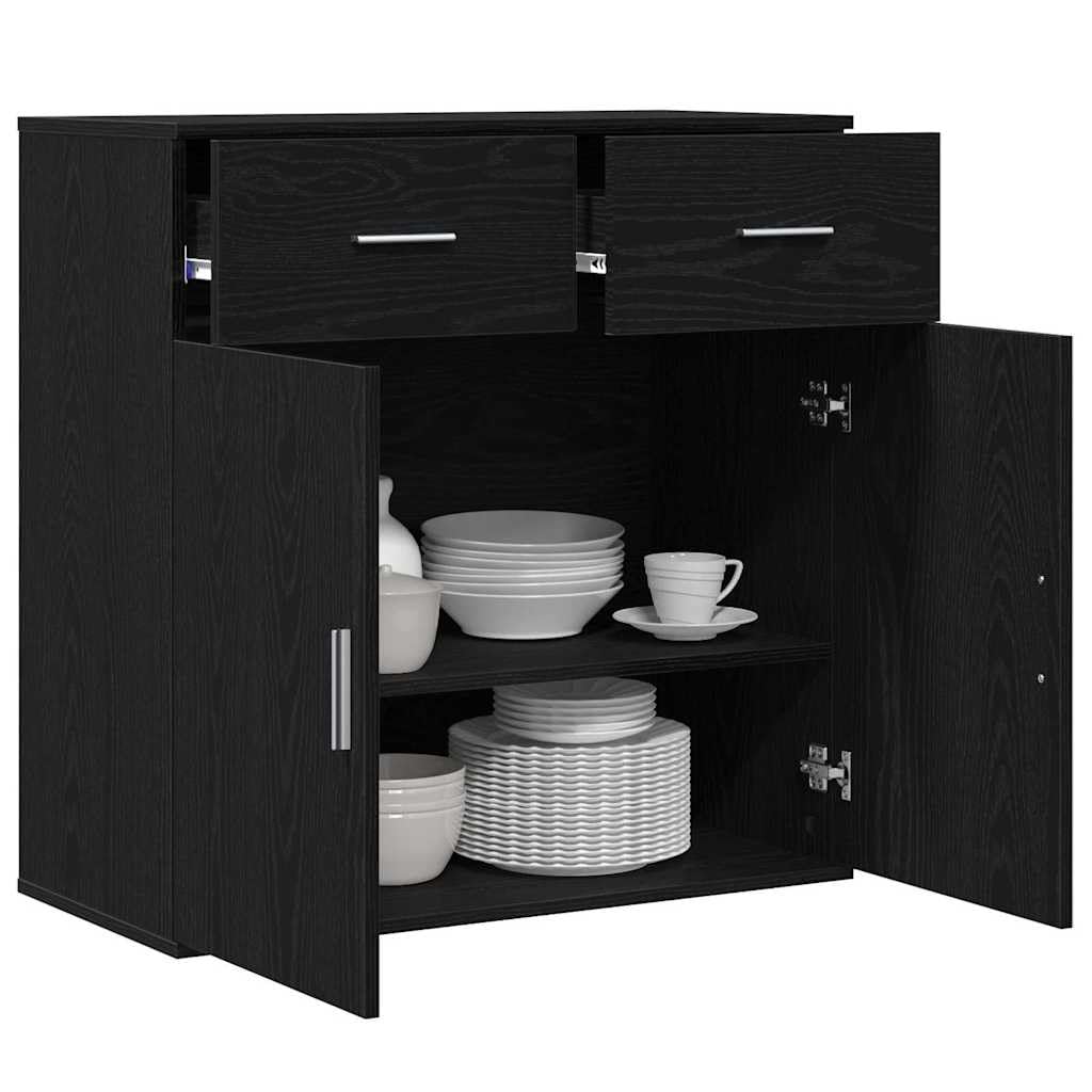 Vidaxl Sideboard With Drawer Oak 78 X 38 X 80 Cm Engineered Wood Black