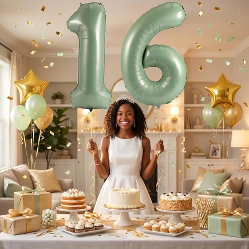 Image of YPSelected 32 Inch Large Foil Helium Number Balloon Birthday Wedding Party 0-9 (Olive Green, 1)