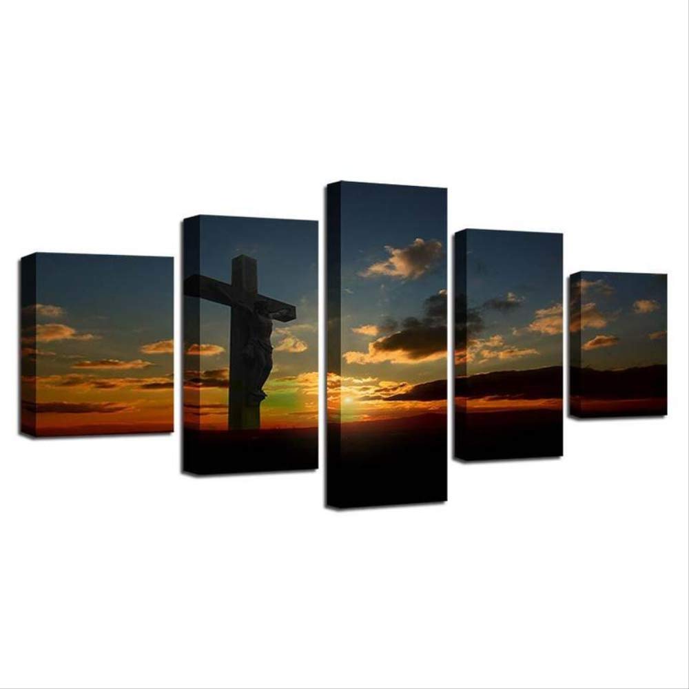 Pintura de Jesús en la cruz sobre lienzo, cartel decorativo políptico de 5 piezas sin marco