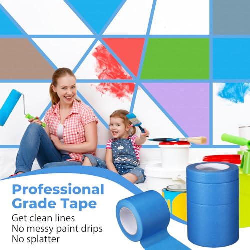 Image of Affrolling 3 Pack Wide Blue Painters Tape, 1 inch 2 inch 4'' x 60 Yard, Multi Size Painting Masking Tape, Clean Release Paper Tape for Home, Office, DIY Art, Crafts, Labeling, Decoration