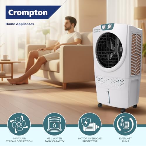 Image of Crompton Ozone Neo Desert Air Cooler 65L| High density honeycomb Pad for Cooling Retention| Water Level indicator| 4 way Air deflection & Auto Swing | Everlast Pump| 3 Year Brand Warranty
