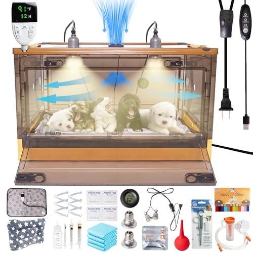 Puppy Incubator with Heating and Fan Ideal Incubator for Puppies and Kittens with Puppy Heating Bed Mat Ensures Good Ventilation and Temperature Control for Newborn Pets (86L)