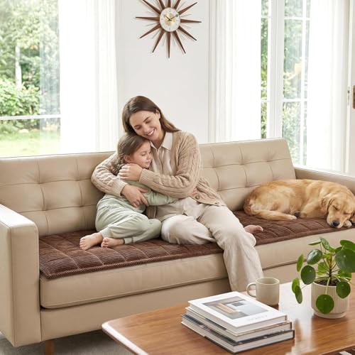 TOMNK Waterproof Dog Couch Cover, Washable Non-Slip Pet Couch Covers (Coffee Brown, 27.6" x 70.9")