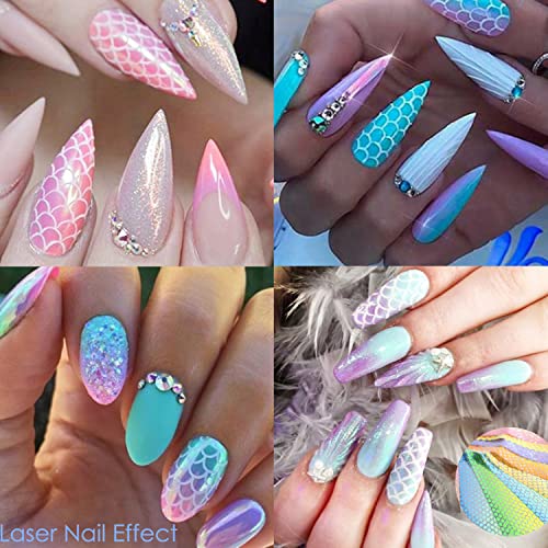 Holographic Nail Foil Transfer Stickers Decals, Fish Scales Nail Polish Sheets, Laser Line Mermaid Nail Art Designs Acrylic Nails Supplies For Nail Transfer Glue Polish, Bright Nail Film Decorations #TOP2