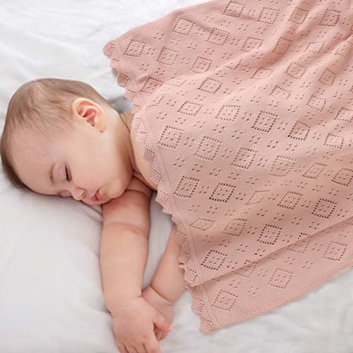 Image of mimixiong Baby Swaddle Blanket 100% Cotton Gender Neutral Pointelle Receiving Blanket for Boys Girls Cuddle Stroller Crib Blanket