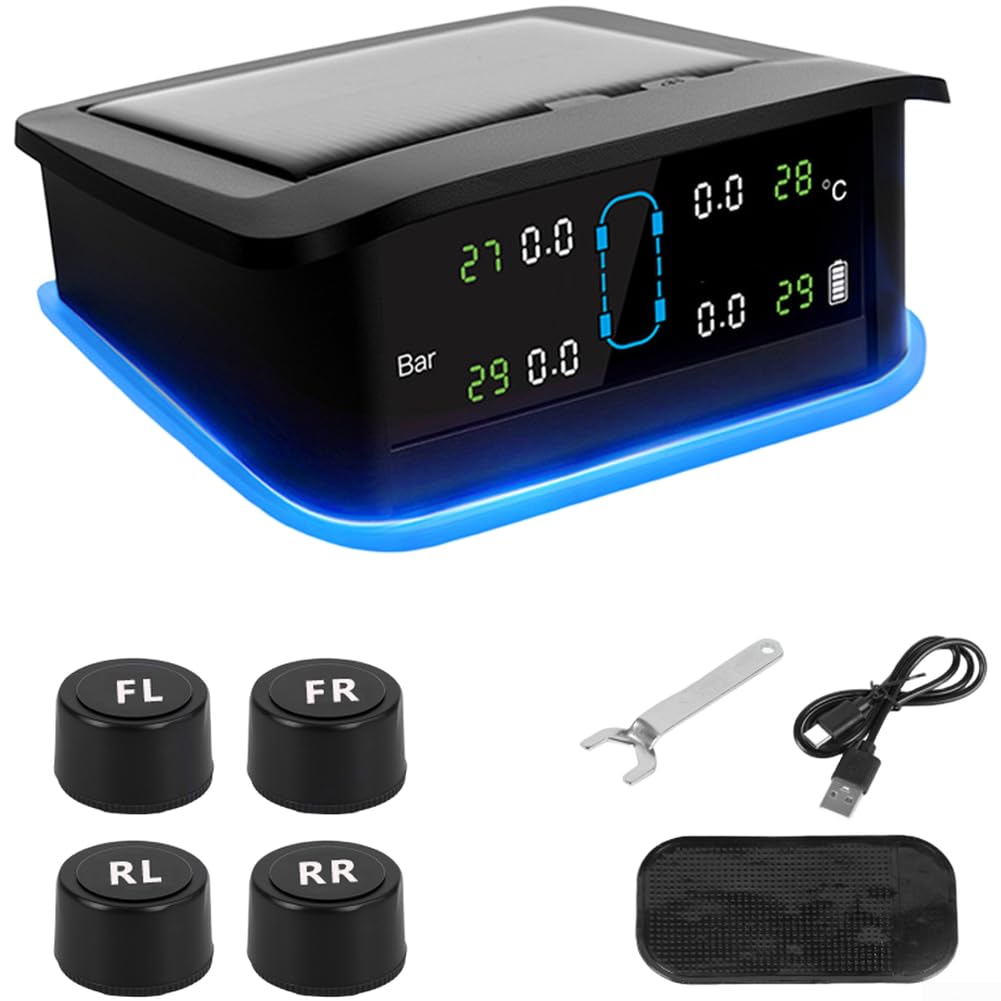 ReachMall Kabelloses TPMS Reifendruckkontrollsystem mit Echtzeit-Temperaturanzeige und Solarladeeinheit (externe 6 Räder)