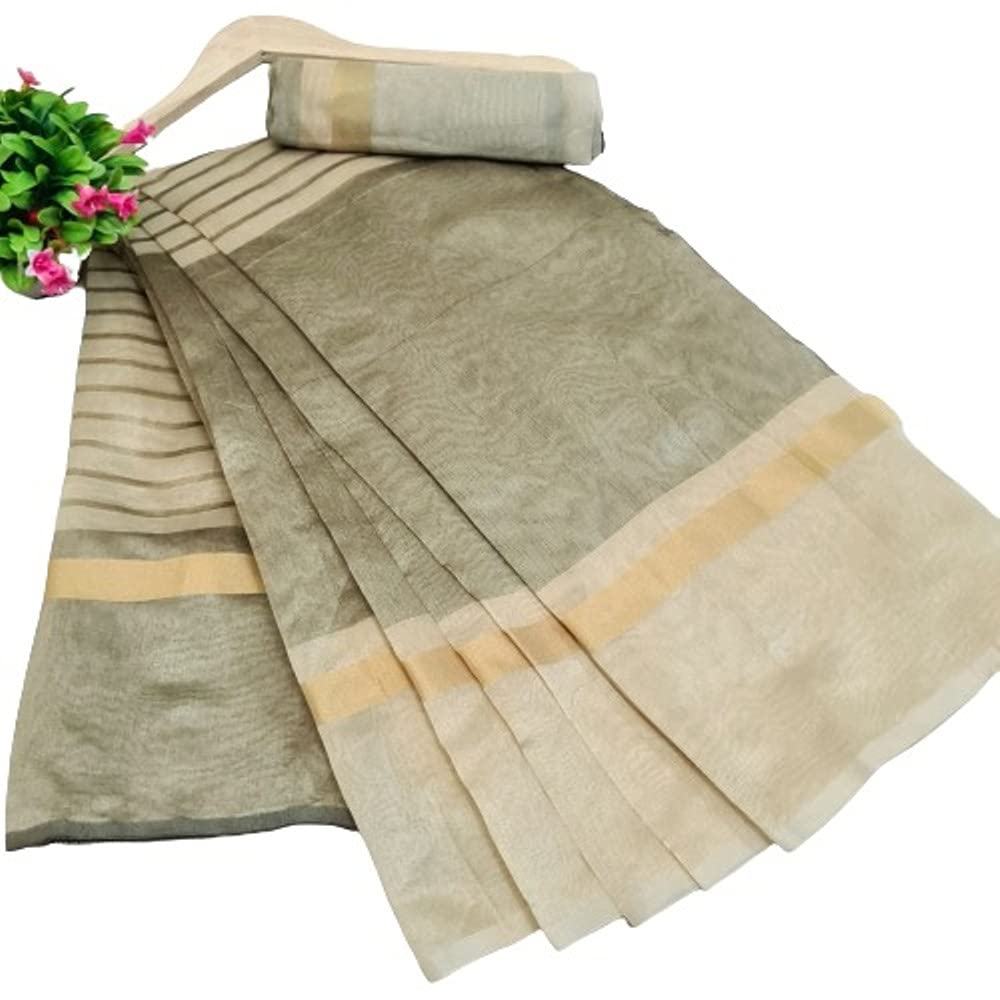 JULEEWomen's Cotton Silk Striped Saree (Rustam Cream_Free Size) Rustam Cream-FS