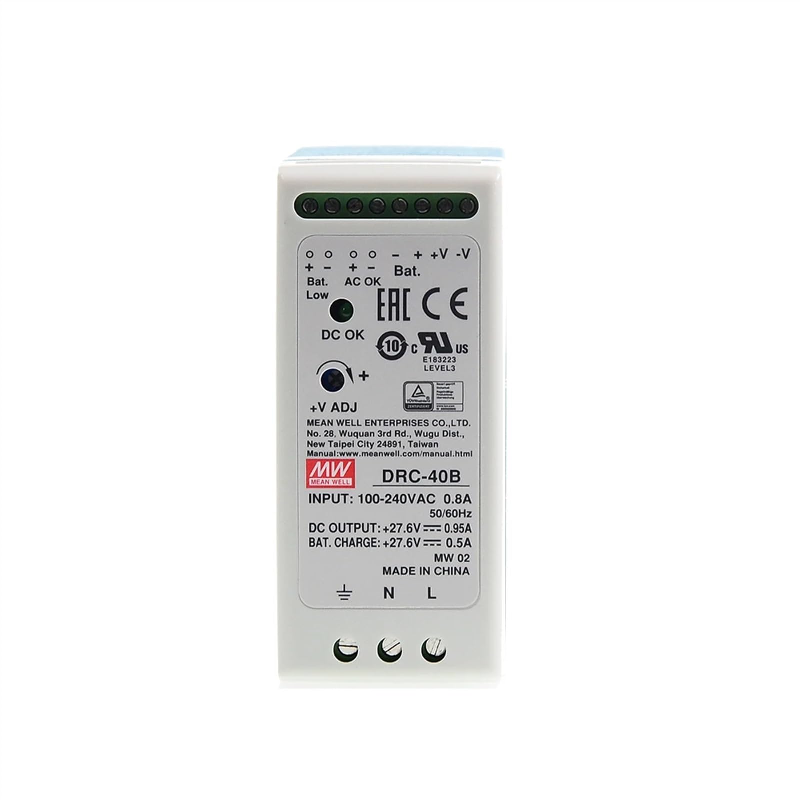 Fuente de alimentación de Seguridad de Carril DIN Serie DRC, Salida única 40/60/100W con función UPS de Cargador de batería(DRC-40B)