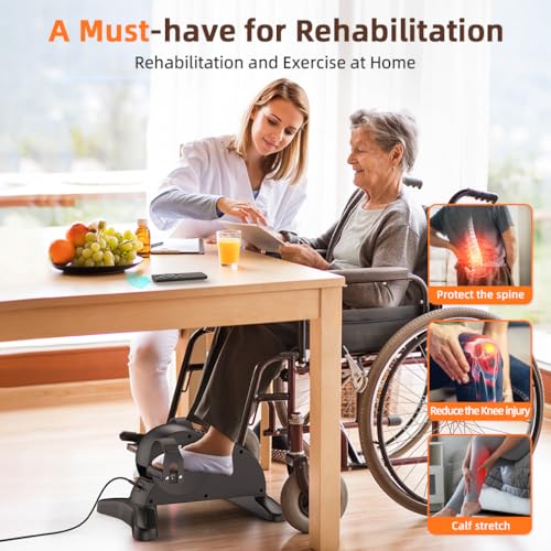 Image of HOMGIM Mini Exercise Bike, Under Desk Bike Pedal Exerciser for Seniors & Adults, Electric Motorized Foot and Arm Pedal Machine for Physical Therapy, Rehabilitation, 12 Level, Black