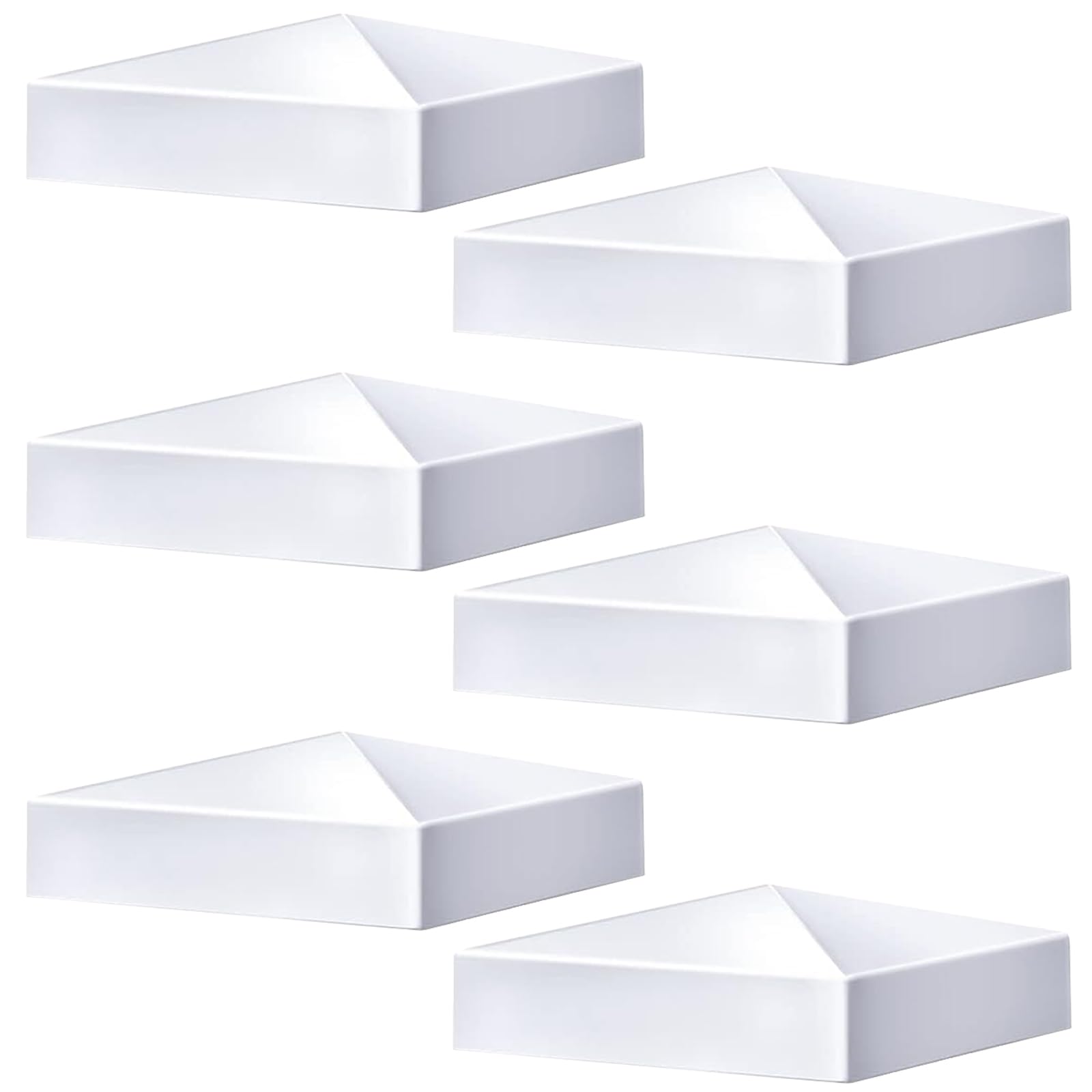 Taiyin 6 Pcs White Vinyl Fence Post Caps Pyramid PVC, 4 x 4 Inch, Classic