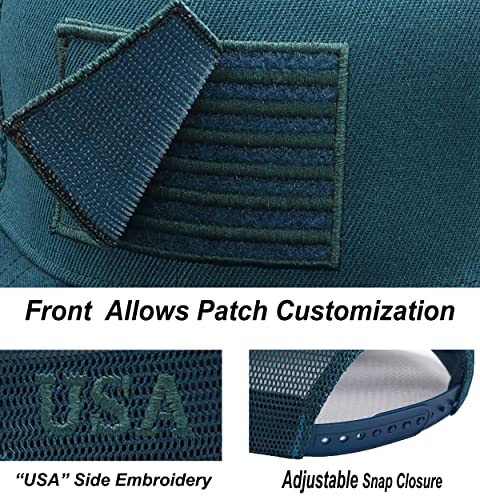 Image of Antourage American Flag Unisex Baseball Hat for Men and Women | USA Flag Mesh Snapback Flat Visor Cap + 2 Patriotic Patches