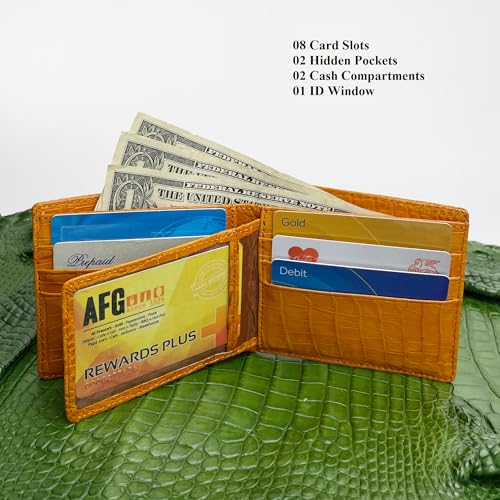 Image of HATA Men Leather Bifold Wallet RFID Blocking Front Pocket Exotic Billfold Handmade Gift For Birthday Wedding Anniversary Father's Day