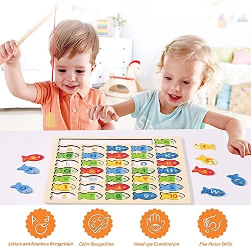 Rismise Wooden Magnetic Fishing Game for Toddlers Alphabet Fish Catching Counting Games Puzzle with Numbers and Letters Preschool Classroom Learning ABC Math Montessori Educational Toys Gifts Kids 3+ 3 51R6qdfFmQL. AC