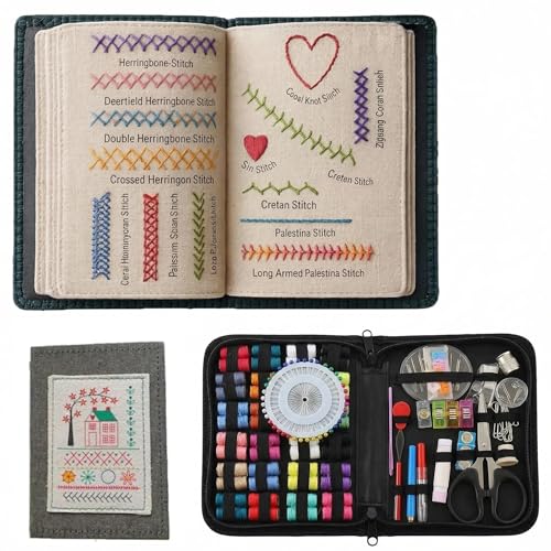 Embroidery Stitch Book for Beginners Creative Embroidery Book with Needle Threader Tool Embroidery Kit Portable Travel Sewing Kit for Adults DIY Sewing Book Set for Embroidery Enthusiasts