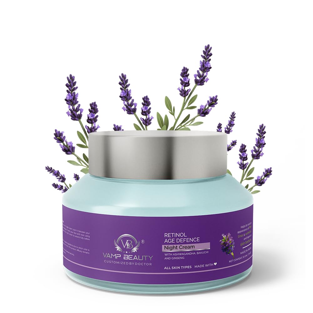 Anti-Aging Retinol Night Cream | Enriched with Ashwagandha Bakuchi Ginseng | Smooths Wrinkles & Fine Lines | Lightweight & Non-Greasy | For All Skin Types | 50g