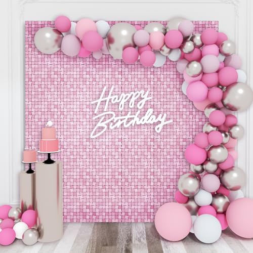 Image of Shimmer Wall Backdrop Pink Iridescent Square Sequin Wall Panel Backdrop Decor for Wedding, Anniversary, Birthday, Party, 36 Panels