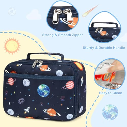 Image of CAMTOP Lunch Box Kids Boys Insulated Lunch Cooler Bag Reusable Lunch Tote Kit for School Travel (Blue Space)