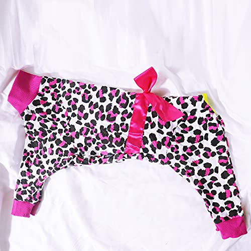 Miaododo Medium Large Dog Dresses Pajamas，Leopard Prints Ribbon Lightweight Pullover Dog Onesie Shirt,Full Coverage Dog Pjs Dog Jumpsuit Clothes Apparel (30, Dark Pink) #TOP3