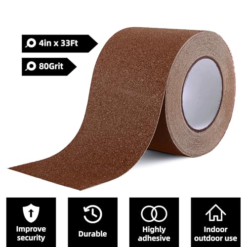Image of Reniteco Anti Slip Tape - 4 inch x 33Ft, Coffee Heavy Duty Grip Tape - High Adhesion & Waterproof, No Residue Removal for Outdoor Stairs, Tile, Shower, Bathtub - Extra Grip Safety Tape