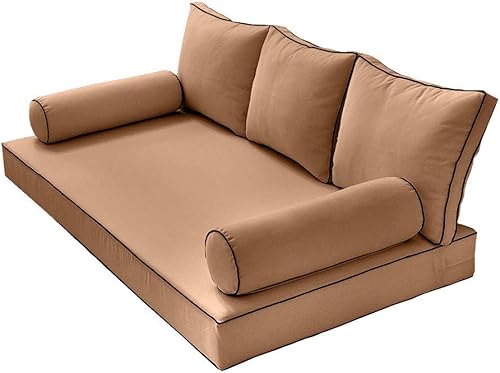 Prolinemax Estilo 3 – Cojín de colchón y almohada para sofá cama interior al aire libre, porche, cama oscilante, ribete de contraste, tamaño Twin-XL