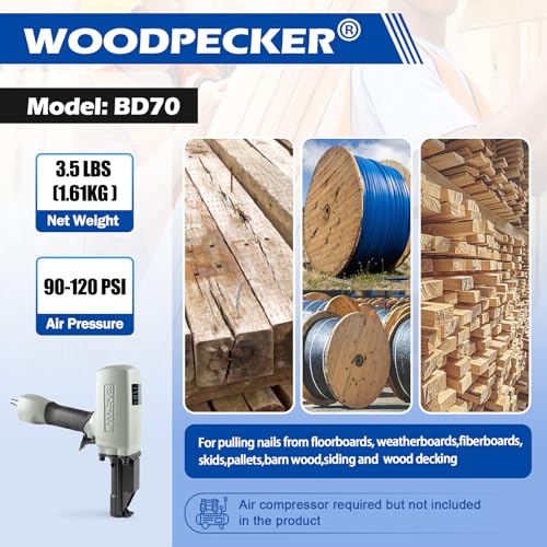 Woodpecker BD70 Pneumatic Nail Puller Nail Remover Tool, Heavy Duty Air Denailer Gun for Recycling Wood and Pallets - Image 7