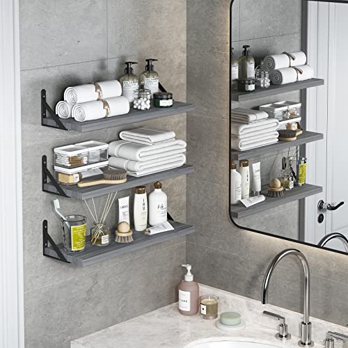 Ygeomer Floating Shelves, Set Of 4, Gray Wood Wall Mounted Shelf For Living Room, Bathroom, Bedroom And Plants #TOP6