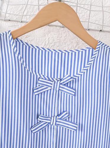 Image of Girls Bowknot Tank Tops Sleeveless Striped Shirts Cotton Peplum Babydoll Top