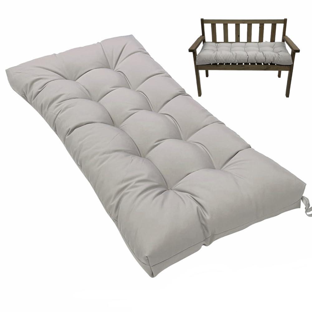 Cojín para banco de jardín premium con acolchado grueso impermeable de color gris claro de 130 cm