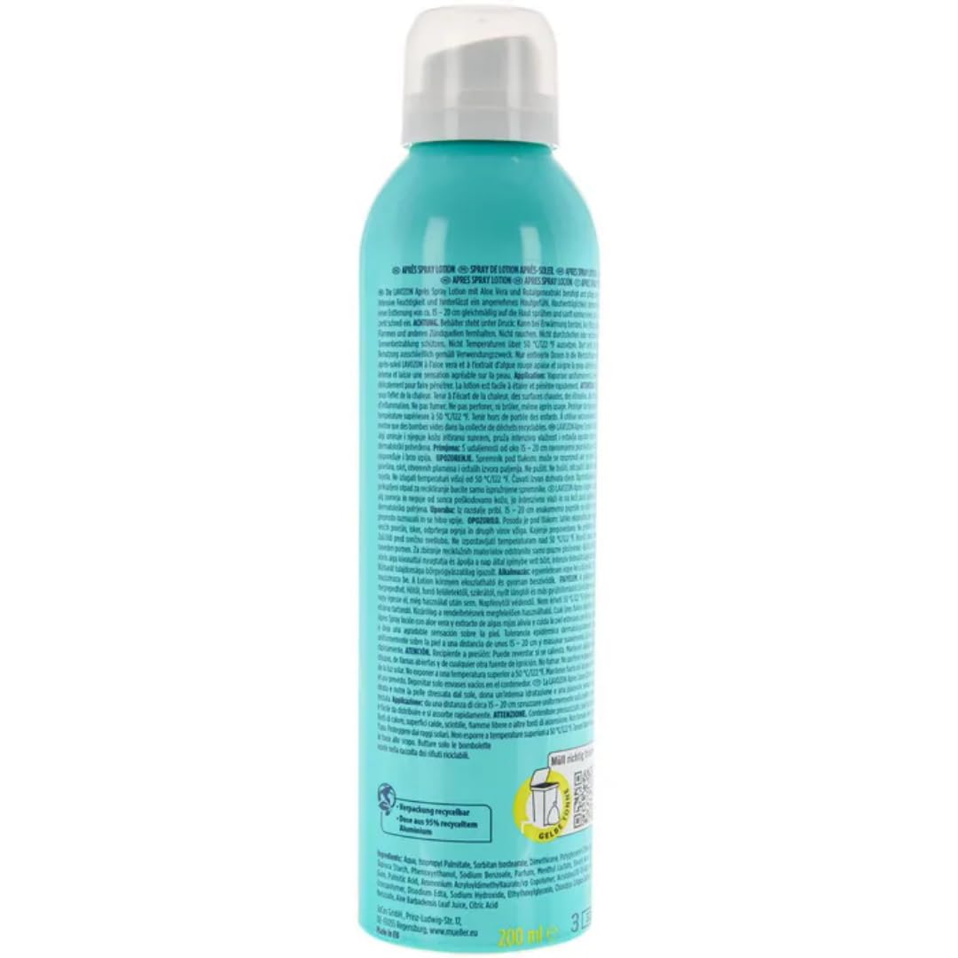 LAVVOZON After-Sun Kühlende Apres Spray Lotion, mit Aloe Vera, Panthenol und Allantoin, 200ml, 4 Er